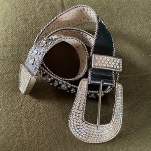 Christine Alexander Black Leather Rhinestone Studded Women’s M Belt